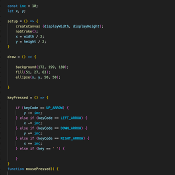 This is the code for the sketch1.js page. I played around with the size of the circle and the colours.