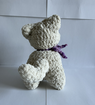 Back view of my second complex object, a crocheted cat plush.